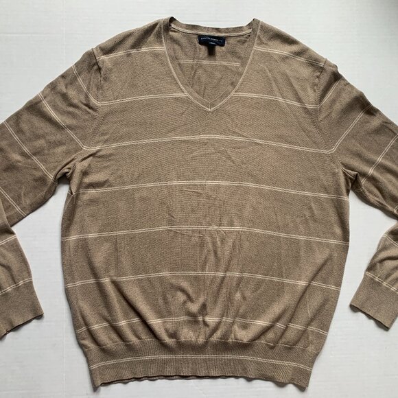 Share Banana Republic VNeck Striped Sweater Mens Size XL Silk Cotton Cashmere Ne - Picture 1 of 10